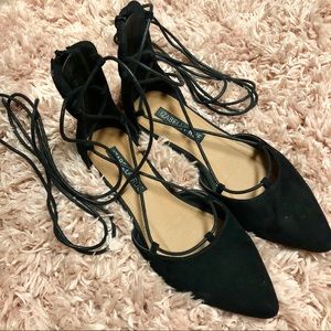 Izabella Rue • Black Lace-Up Flats